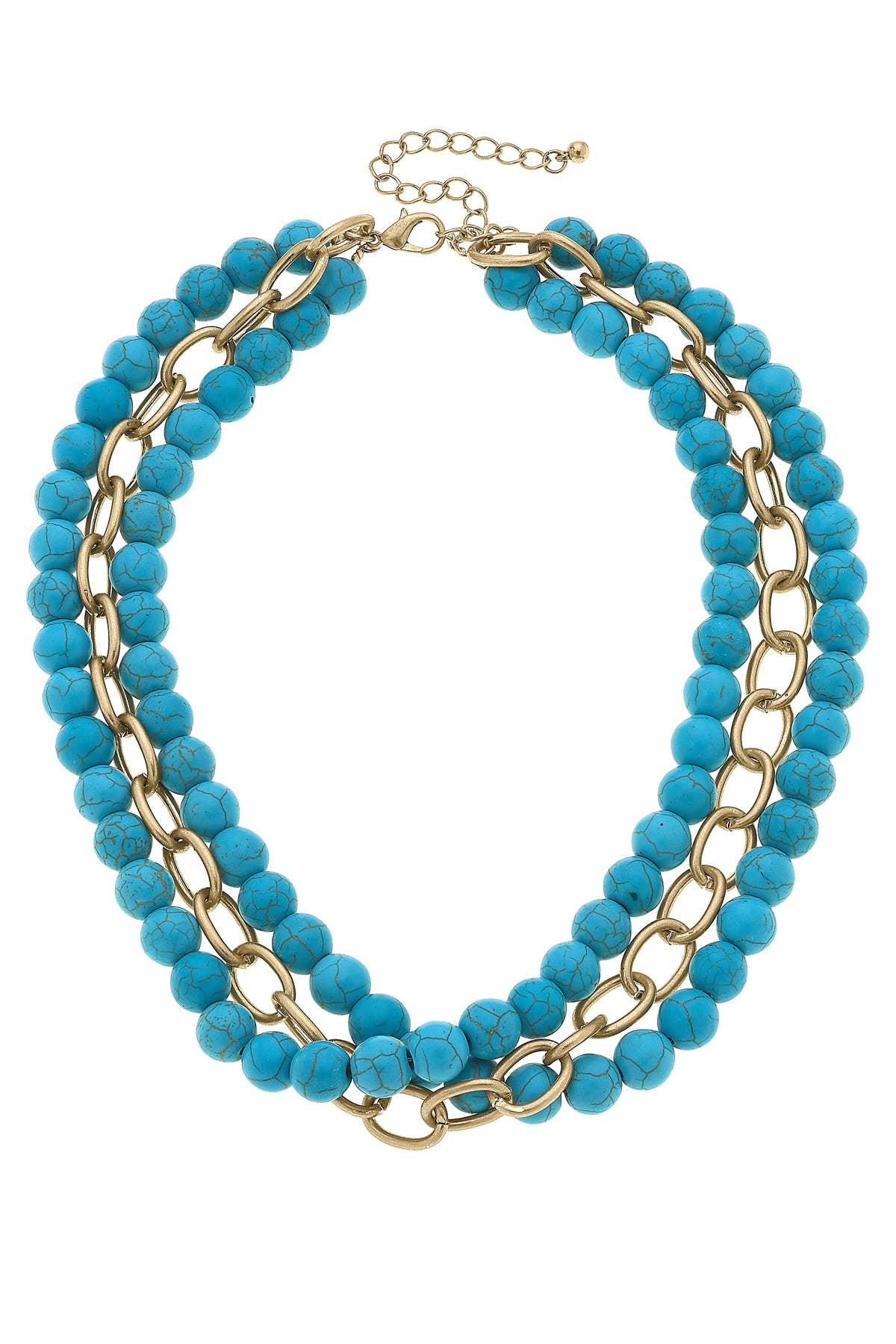 Kaycee 3-Row Necklace in Turquoise & Worn Gold