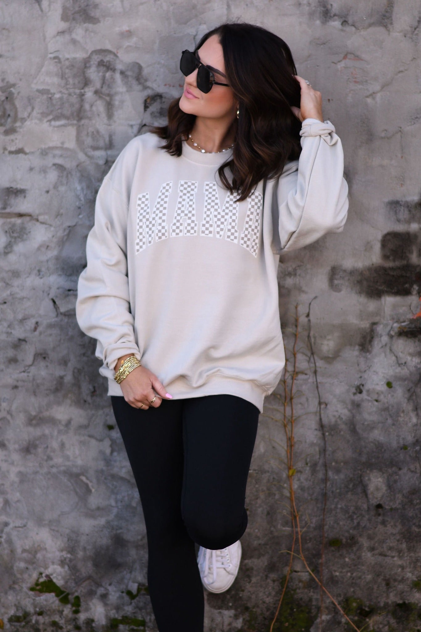 Neutral Checkered Mama Sweatshirt
