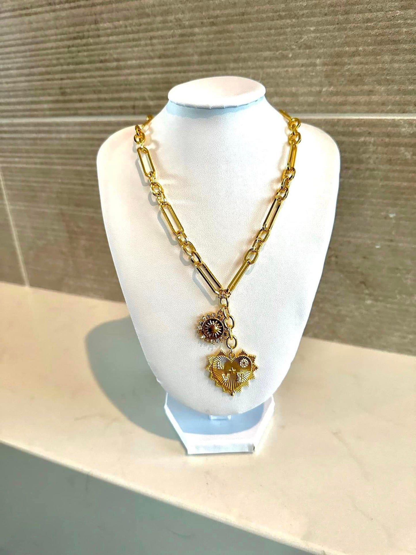 Sun and Heart Pendant Necklace