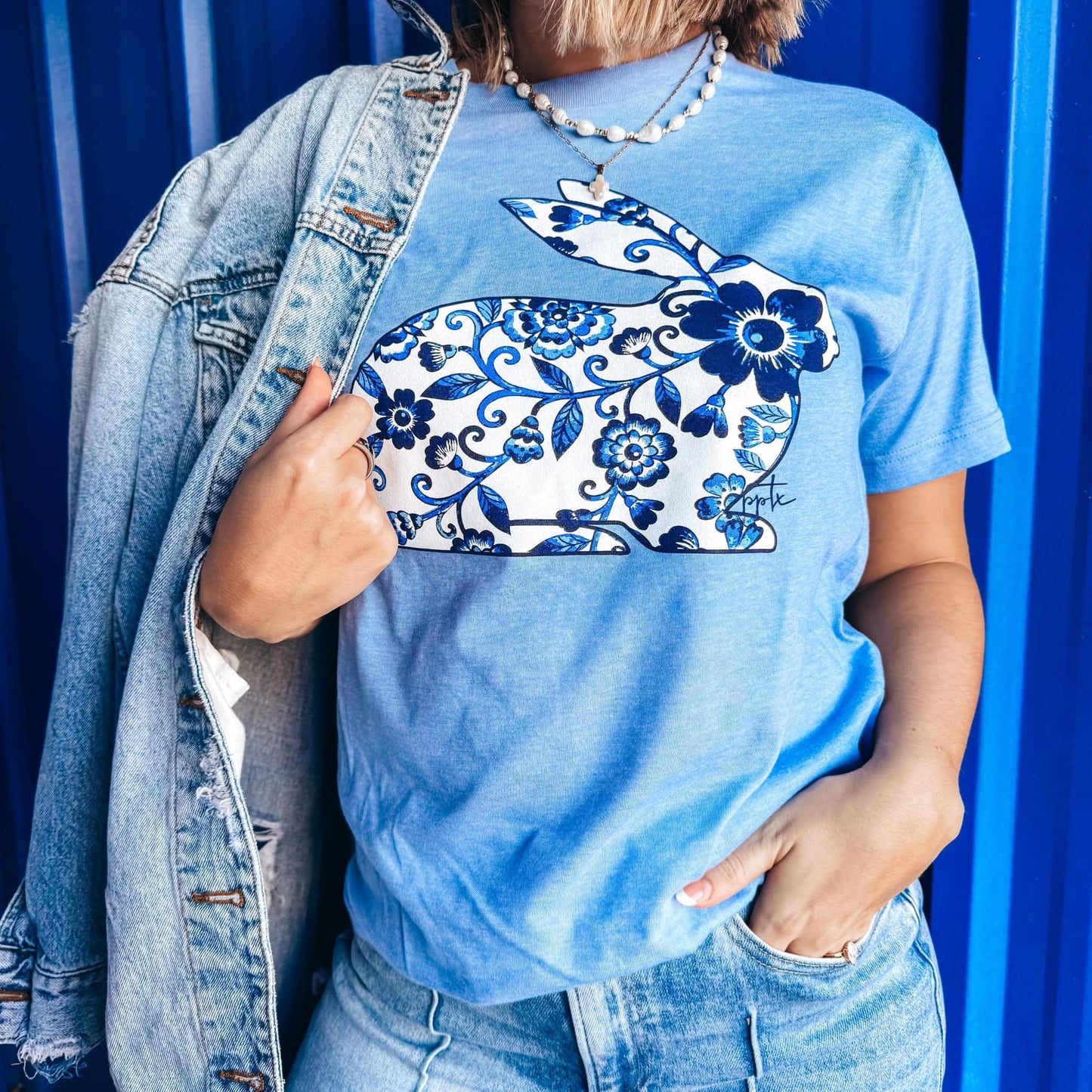 Blue Floral Bunny Tee
