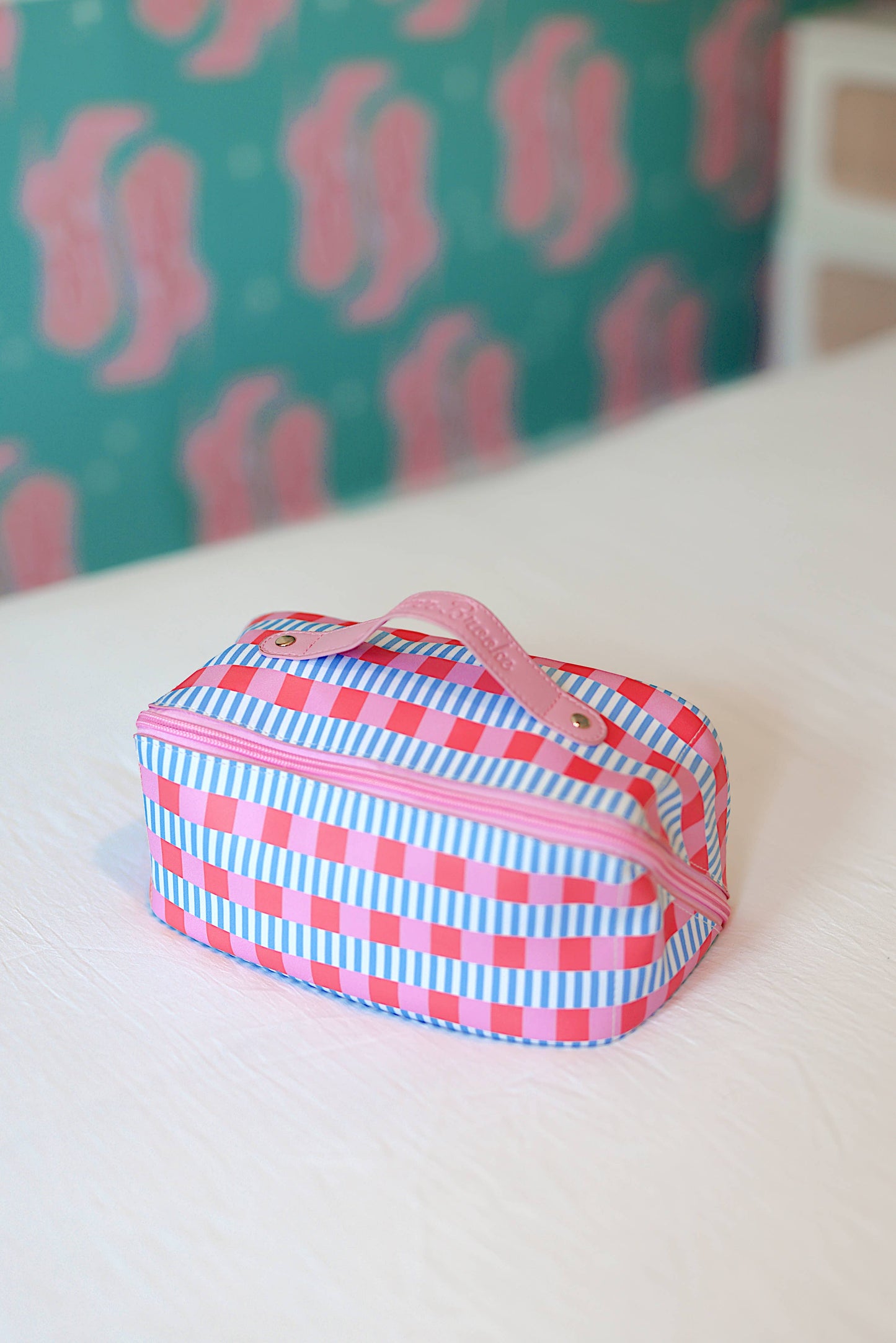 Hold All Make Up Bag - Blaze (Blue/Pink/Orange Checkered)