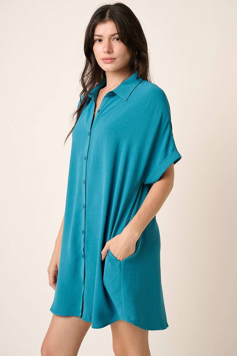 AIRFLOW DOLMAN SHORT SLEEVE MINI SHIRT DRESS