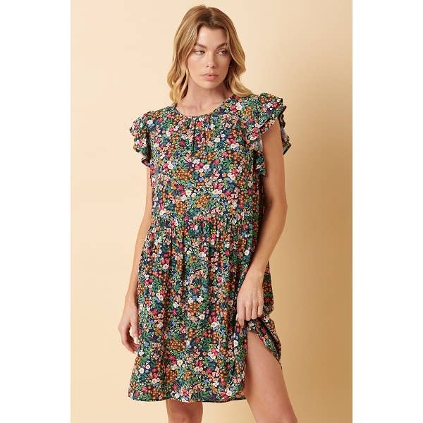 GARDEN FLOWER BABYDOLL MINI DRESS