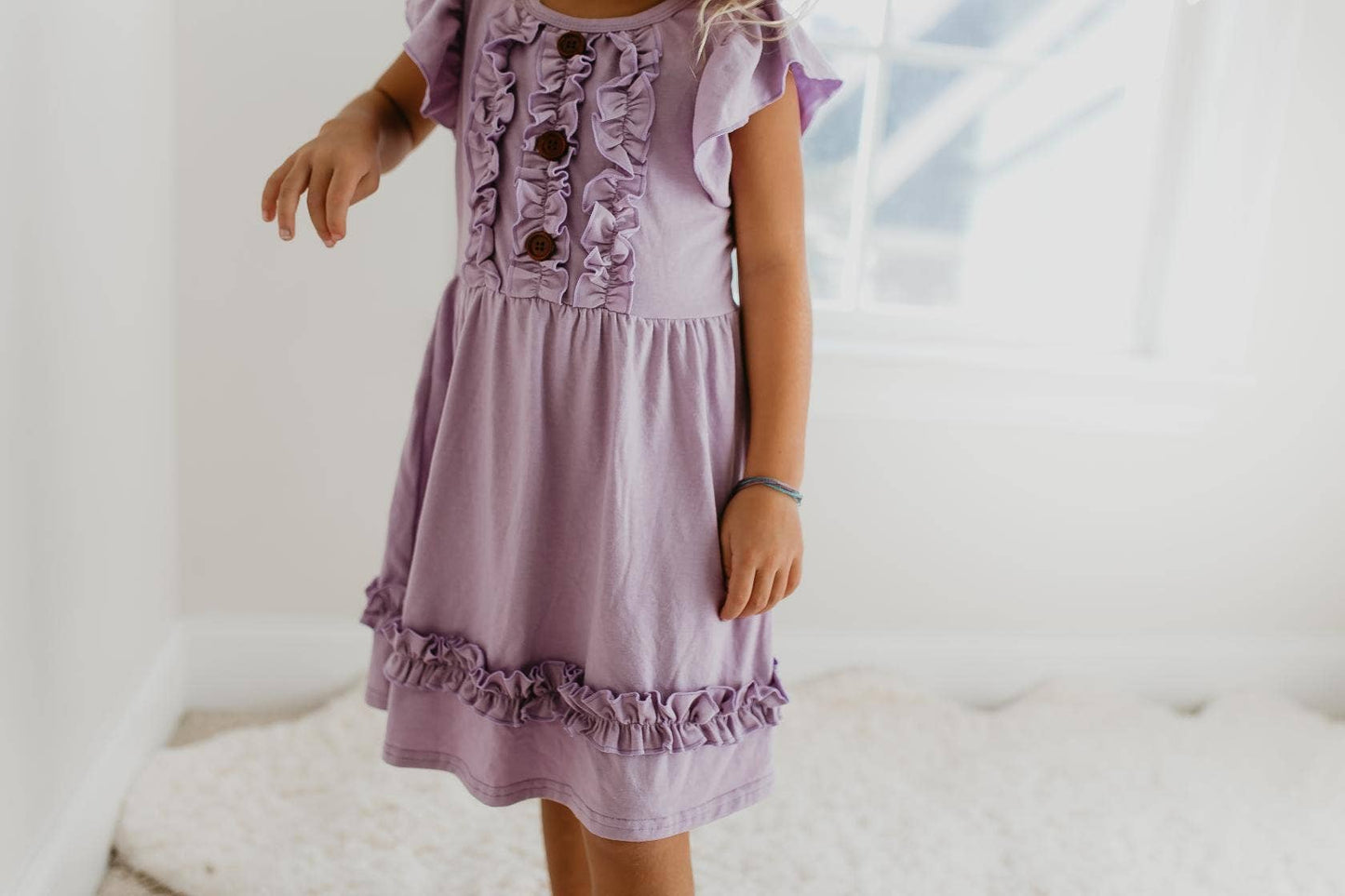 Kids Pastel Lavender Ruffle Button Spring Easter Dress