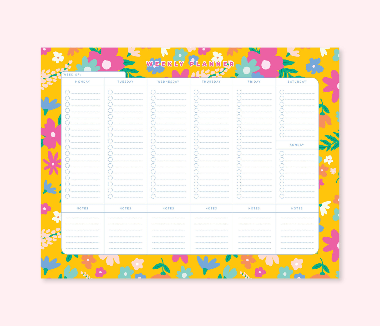 Weekly Planner Notepad | 8.5"x11" | Canary Floral Jungle