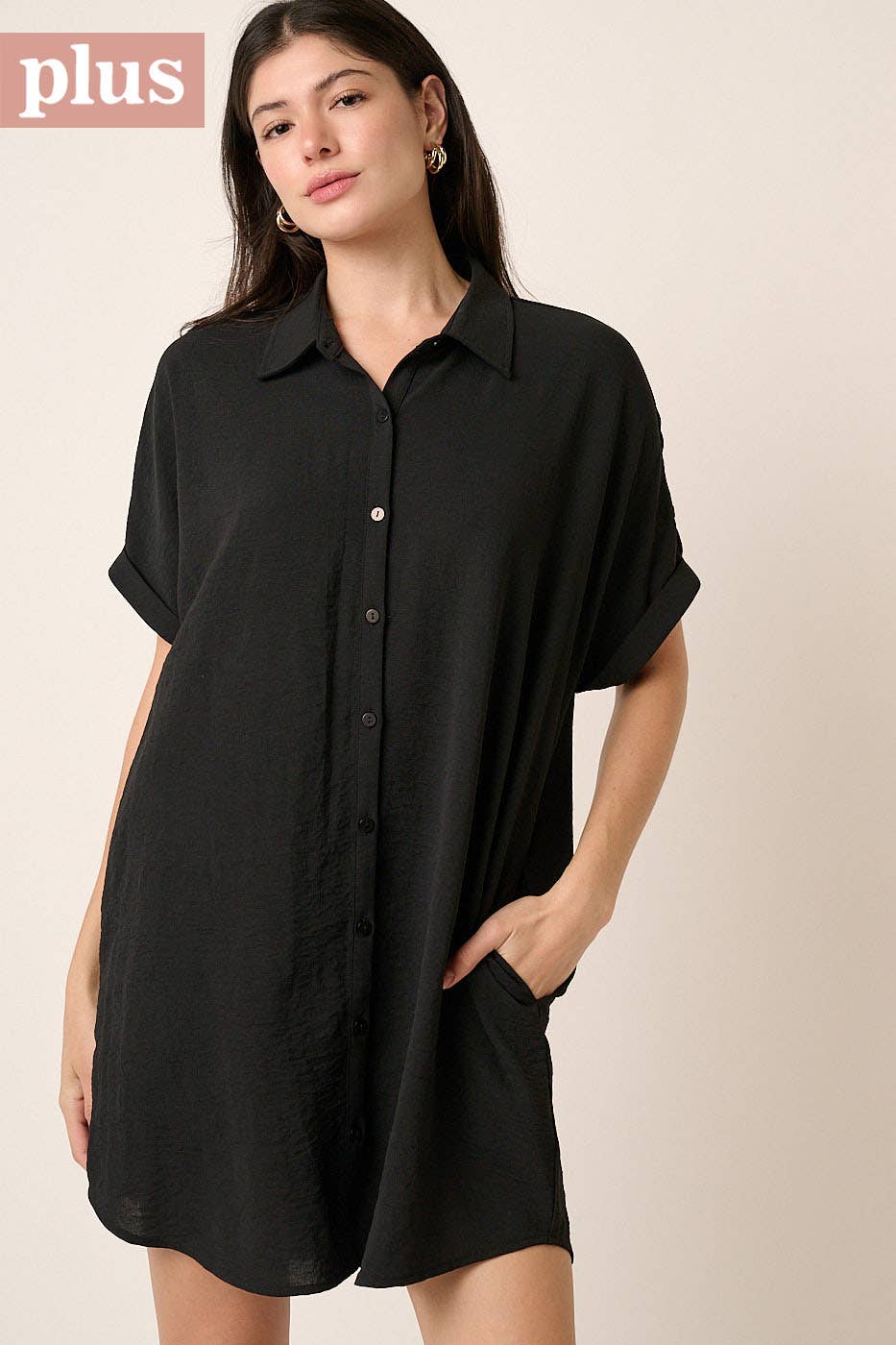 PLUS AIRFLOW DOLMAN SHORT SLEEVE MINI SHIRT DRESS