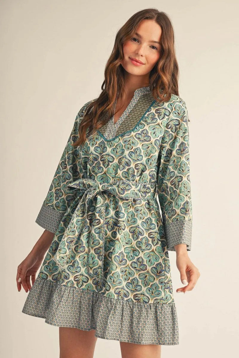 Geo Leaf Tie Dress