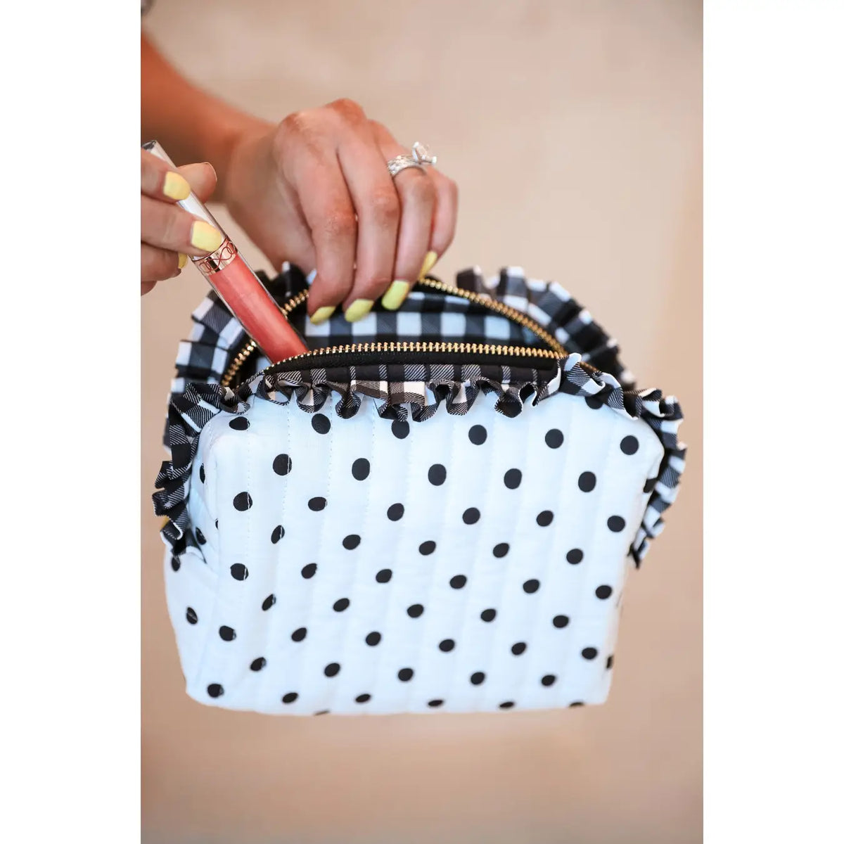 Gingham Polka Dot Quilted Ruffle Bag