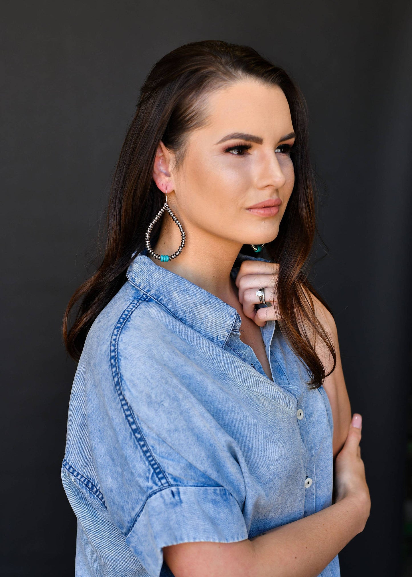 Metallic Silver and Turq Disk Teardrop Earring