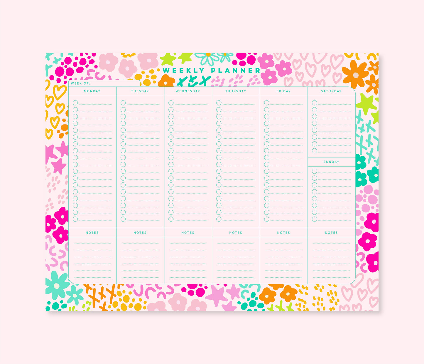 Weekly Planner Notepad | 8.5"x11" | Pink Rainbow Garden