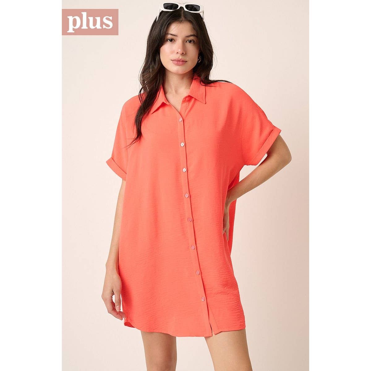 PLUS AIRFLOW DOLMAN SHORT SLEEVE MINI SHIRT DRESS