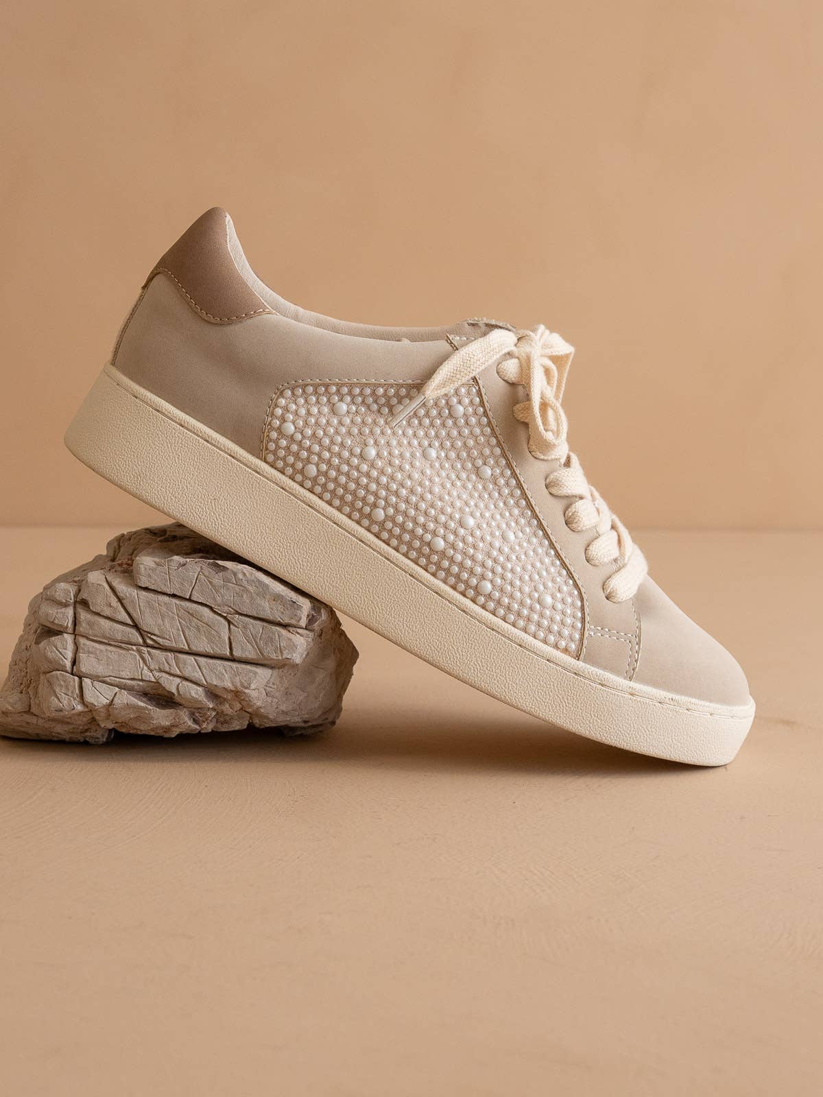The Berne Light Grey | Pearl Studded Paneled Sneaker