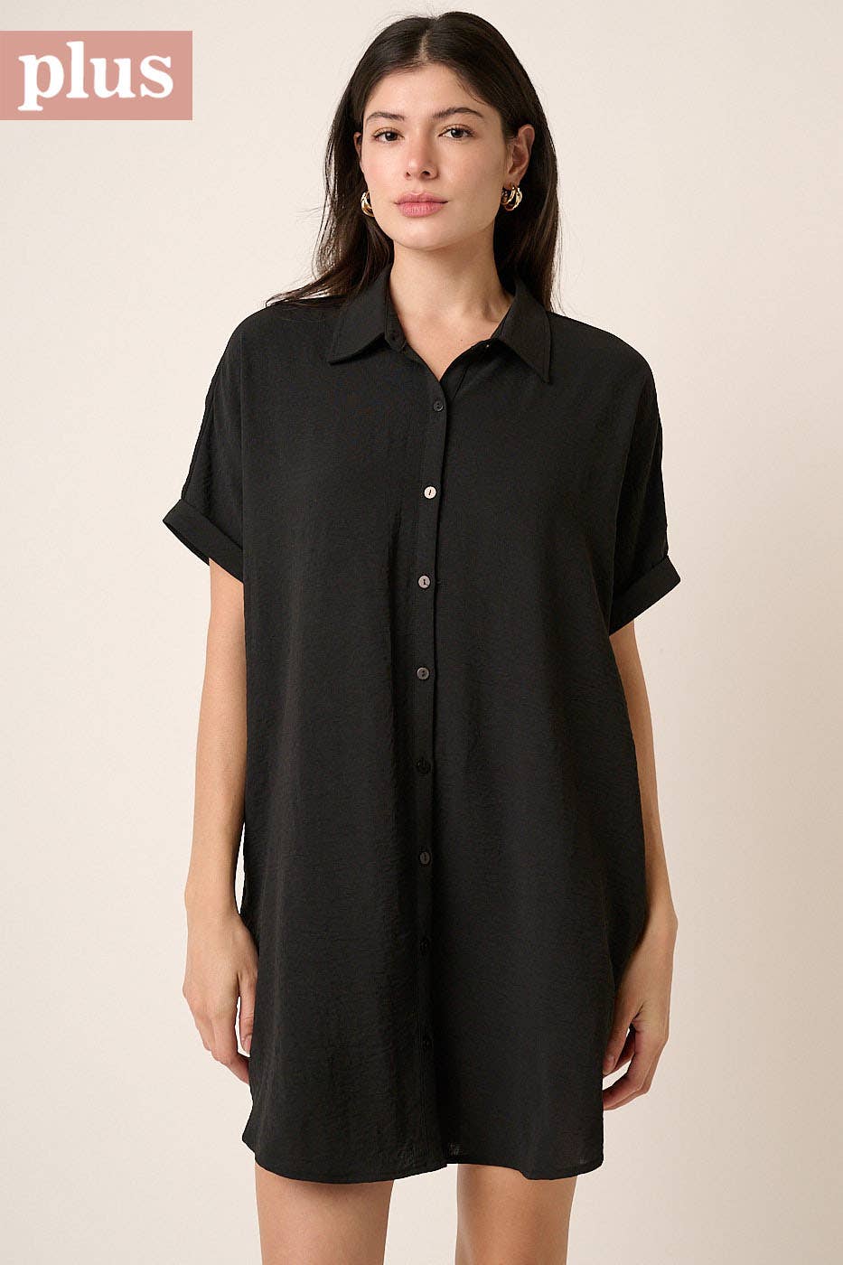 PLUS AIRFLOW DOLMAN SHORT SLEEVE MINI SHIRT DRESS