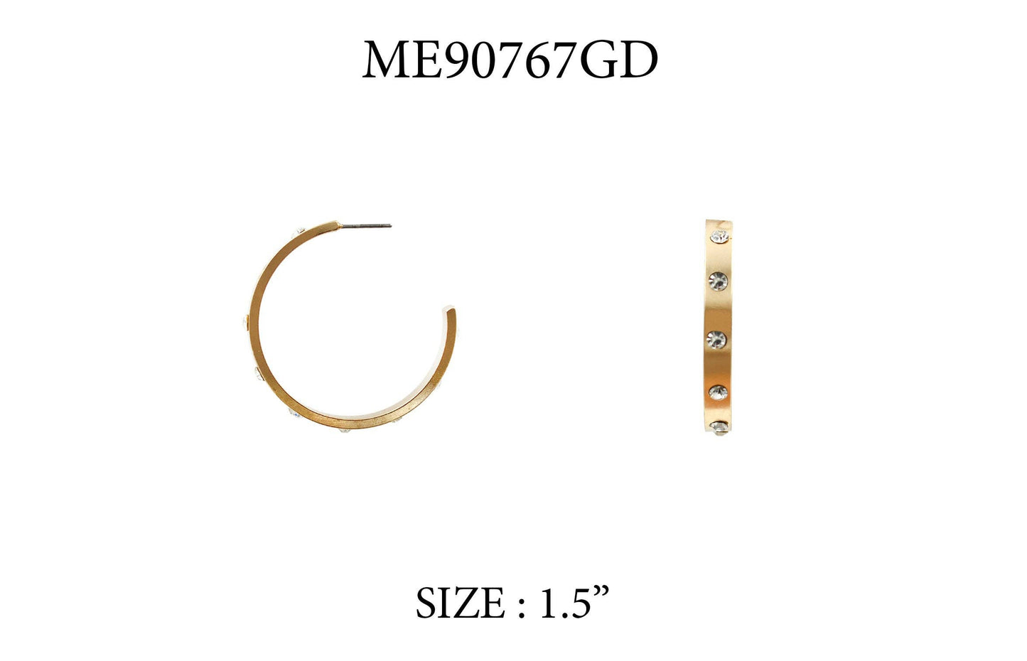 Gold Hoop with Rhinestone 1.5" Earring
