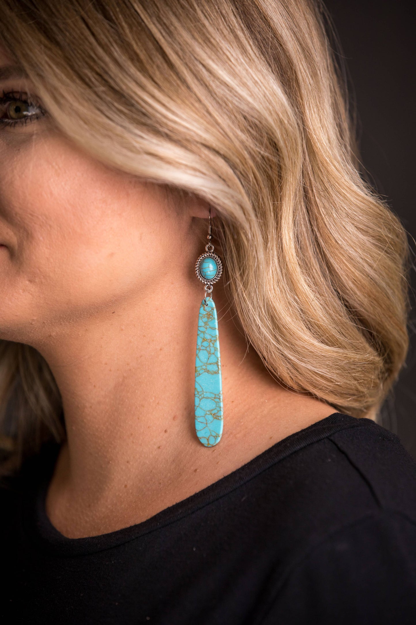 4" Turquoise Slab Earring on Fishhook