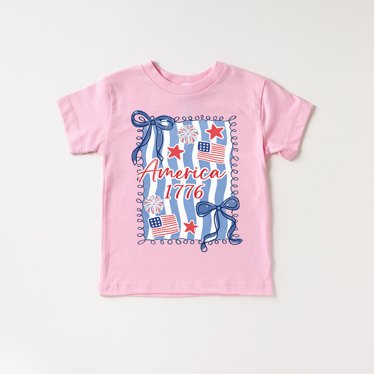 America 1776 Flag Bow 4th of July Kids Patriotic Shirt