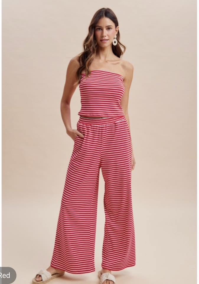 Red Stripe Tube Top Set