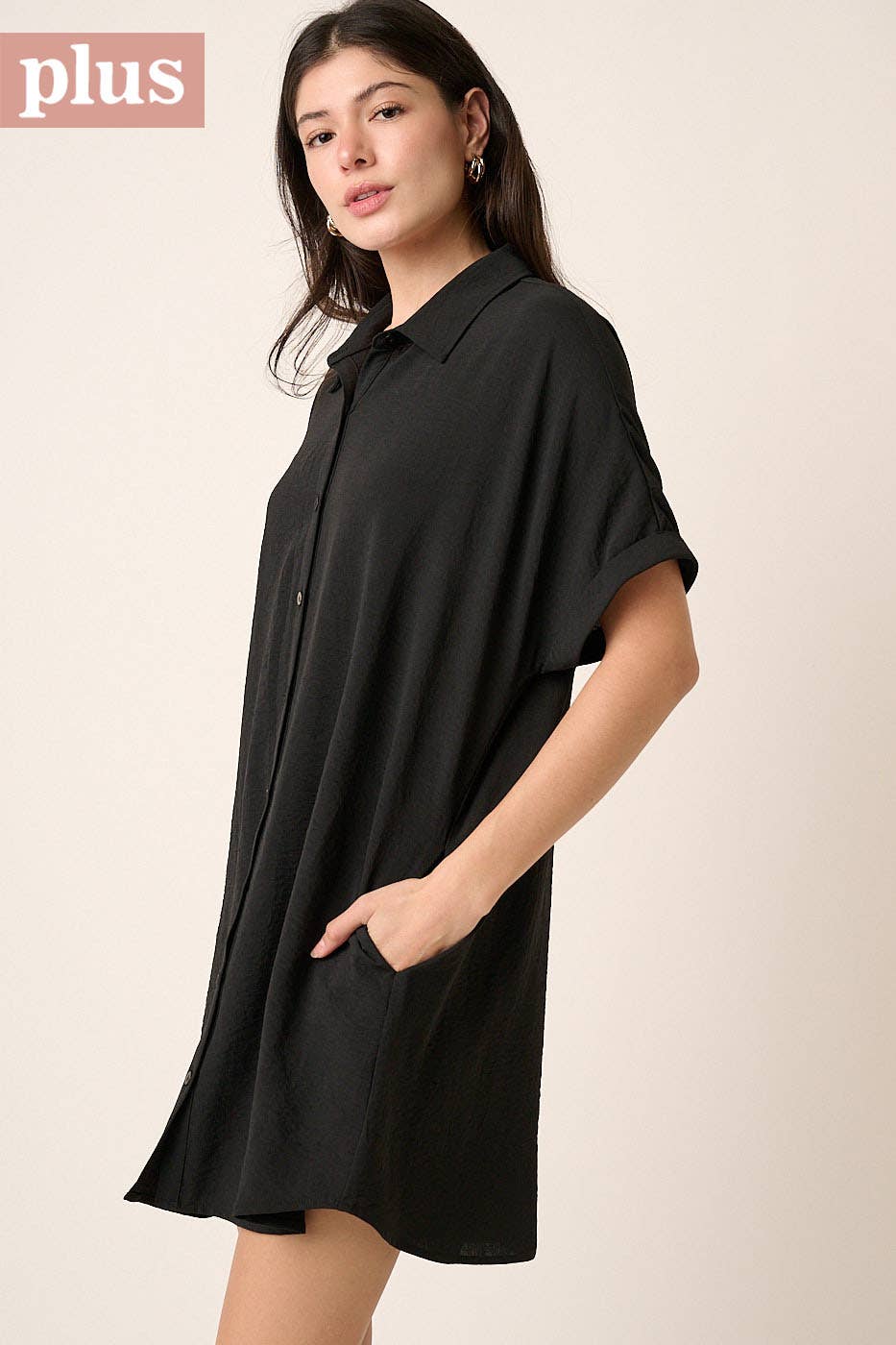 PLUS AIRFLOW DOLMAN SHORT SLEEVE MINI SHIRT DRESS