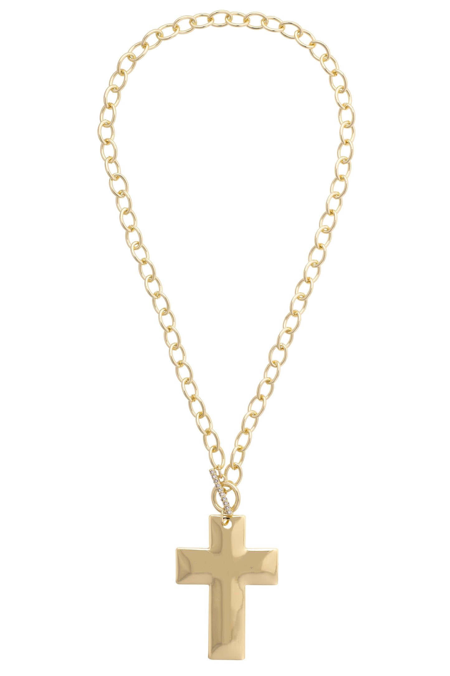 Lizzie Cross Toggle Necklace in Shiny Gold