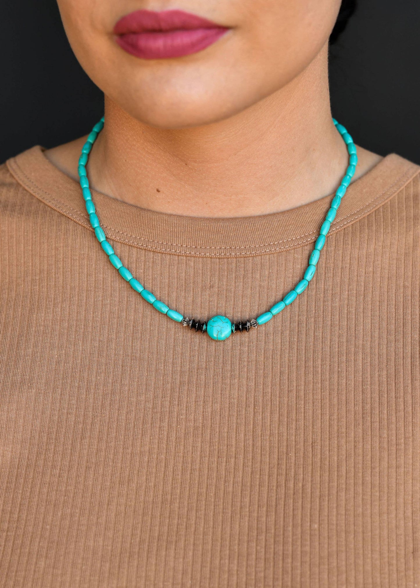 17" Dainty Green Beaded Necklace w/ Silver Disc Bead Accent