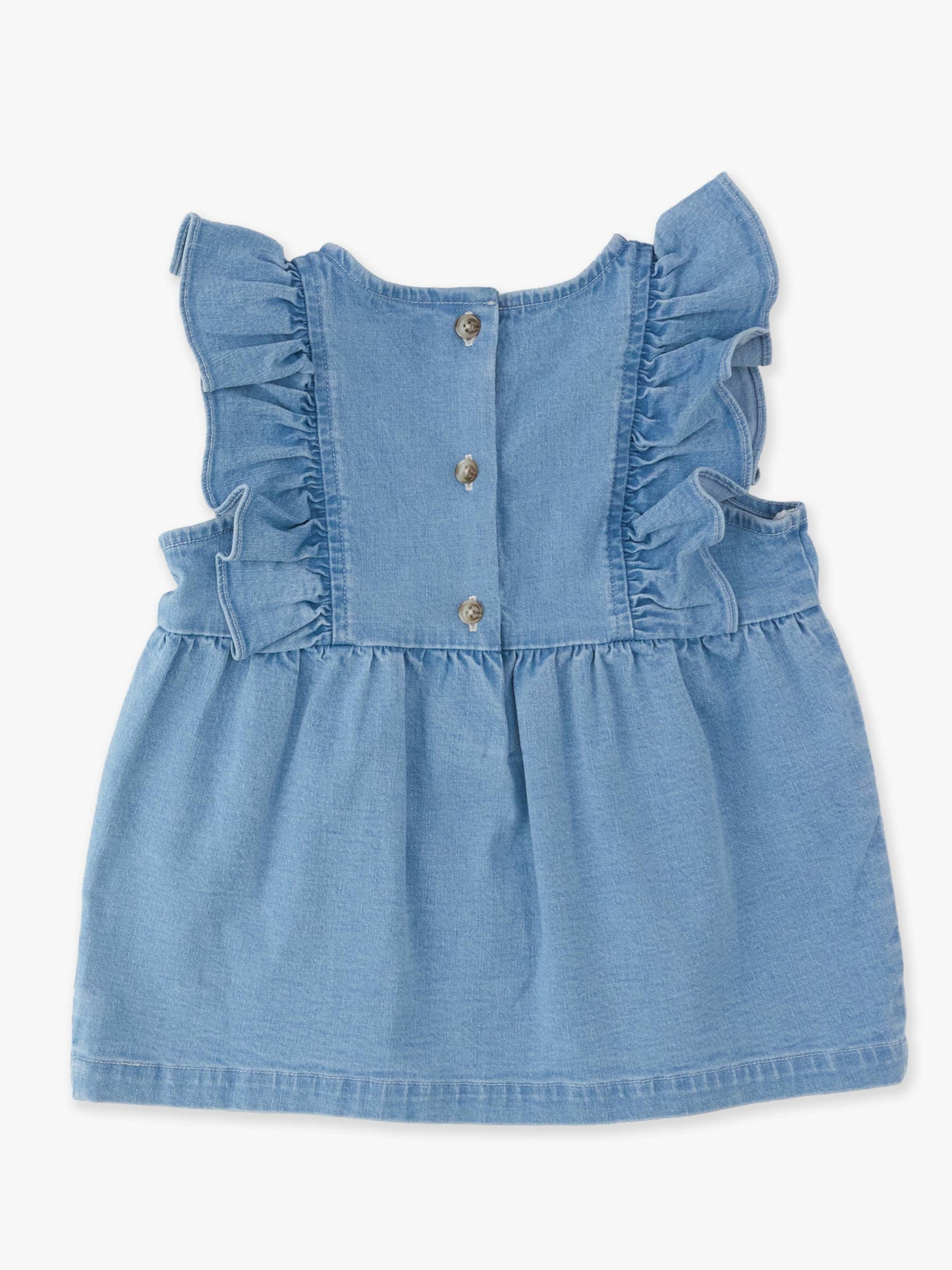 Girls Light Wash Stretch Denim Sleeveless Ruffle Top
