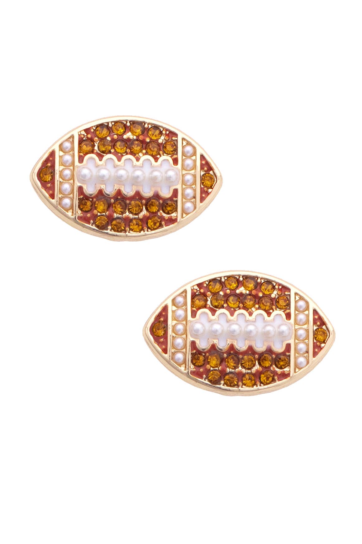 Pave Football Stud Earrings in Shiny Gold