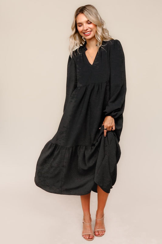 Loose Fit Solid Waffle Woven Maxi Dress