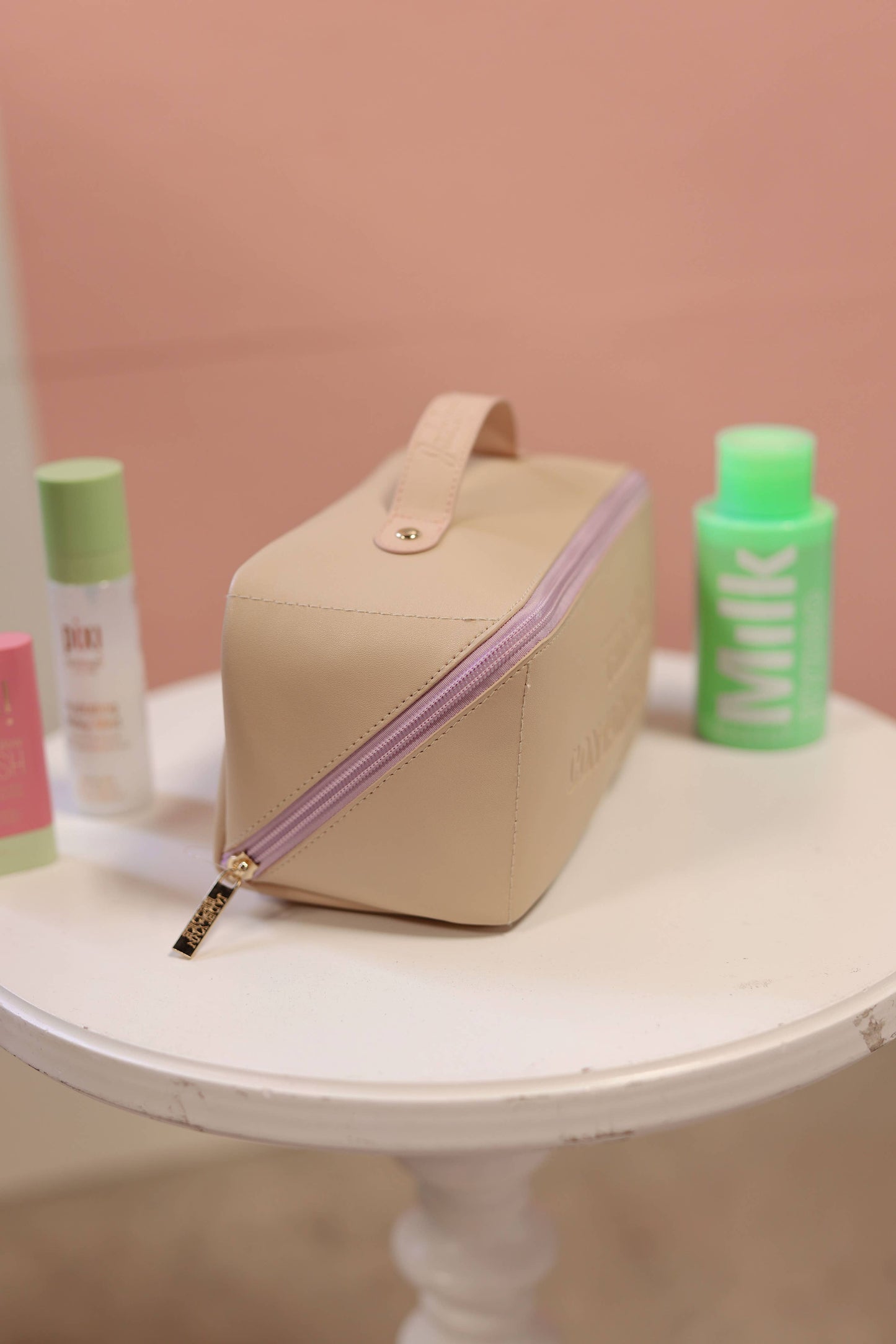 Hold All Make Up Bag-This Bag Contains My Face(Tan/Lavender)