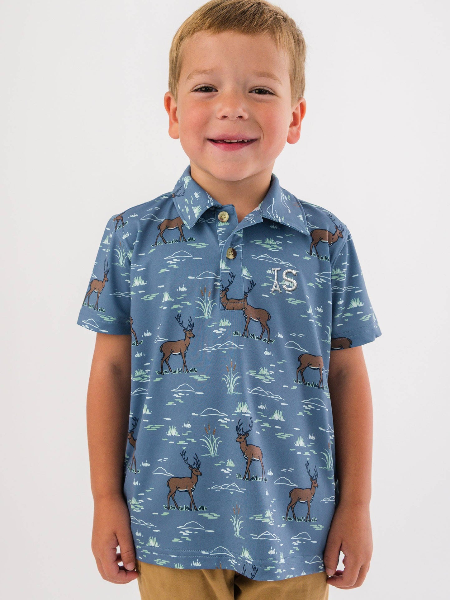 Boys Deer Antler Adventure Knit Short Sleeve Performance Polo