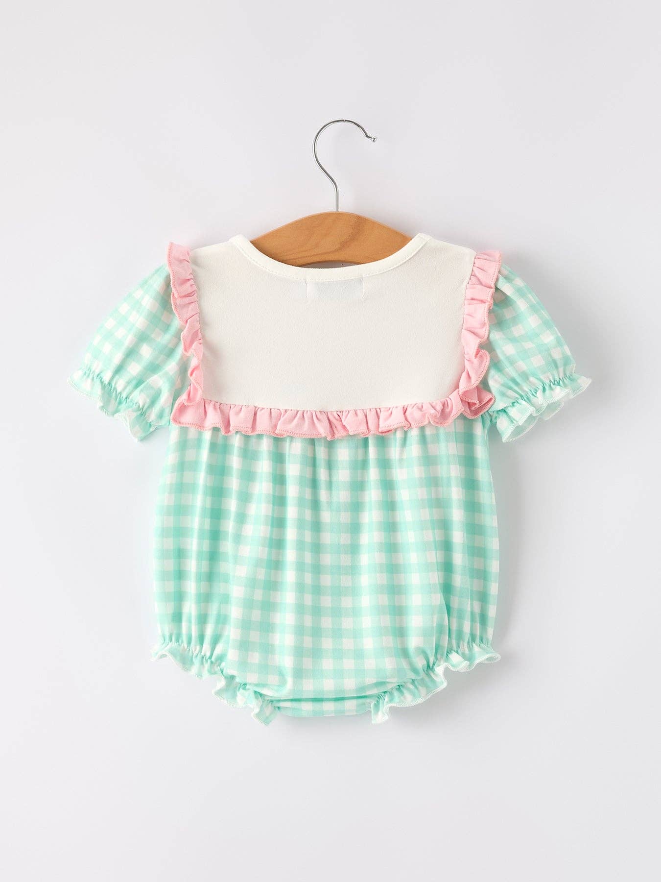 Fall Pumpkin Flowers Embroidered Check Girls Romper