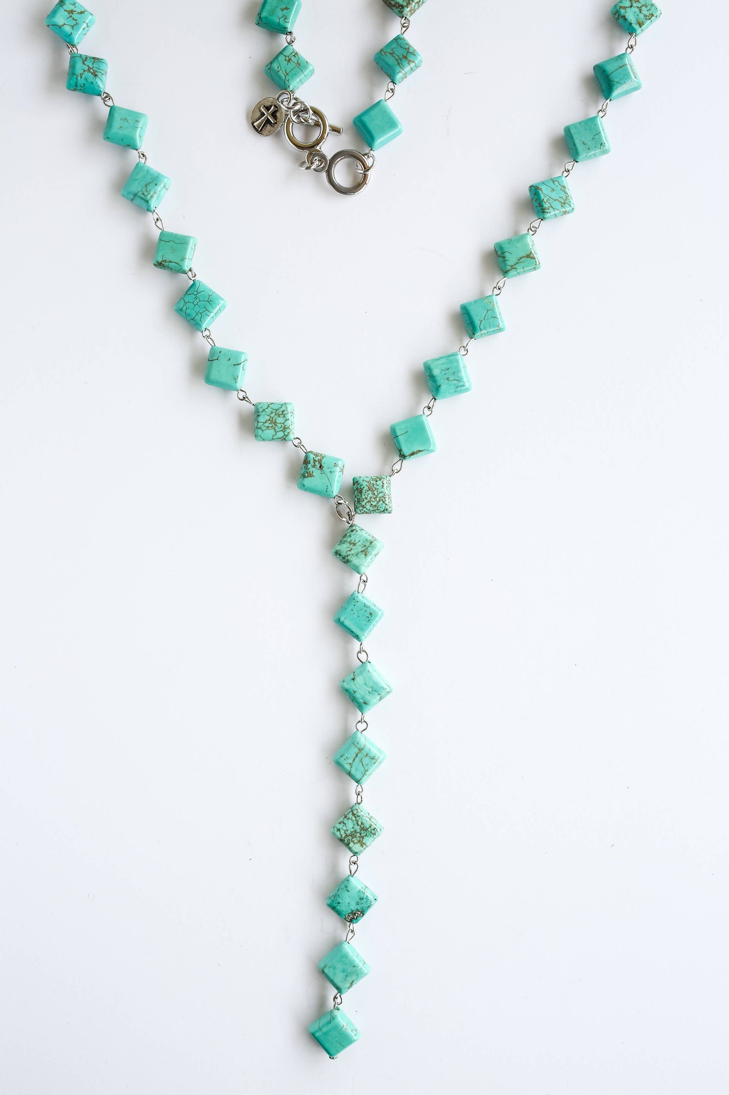 Turq Diamond V Necklace with 6.5" Hanging Strand