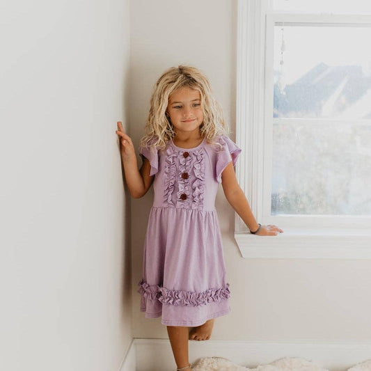 Kids Pastel Lavender Ruffle Button Spring Easter Dress