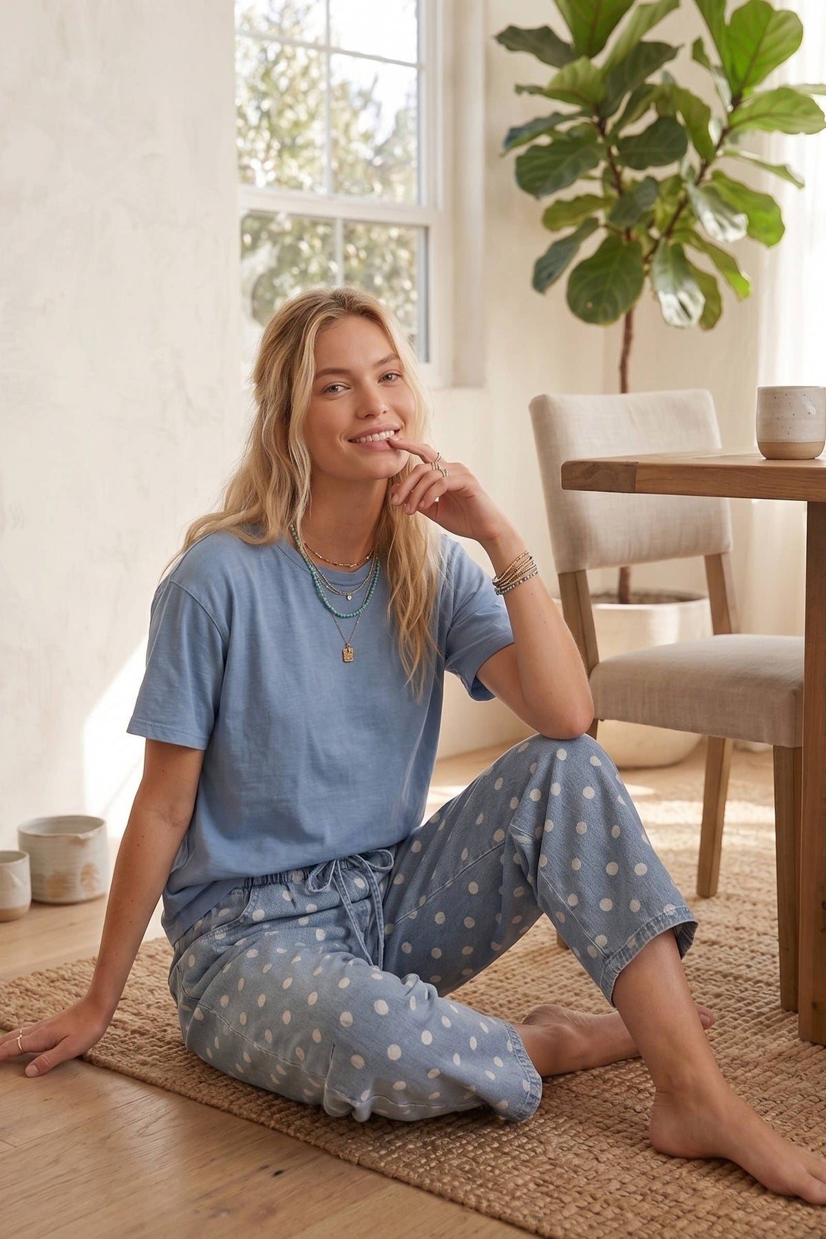 Oversized Polka Dot Denim Barrel Pants