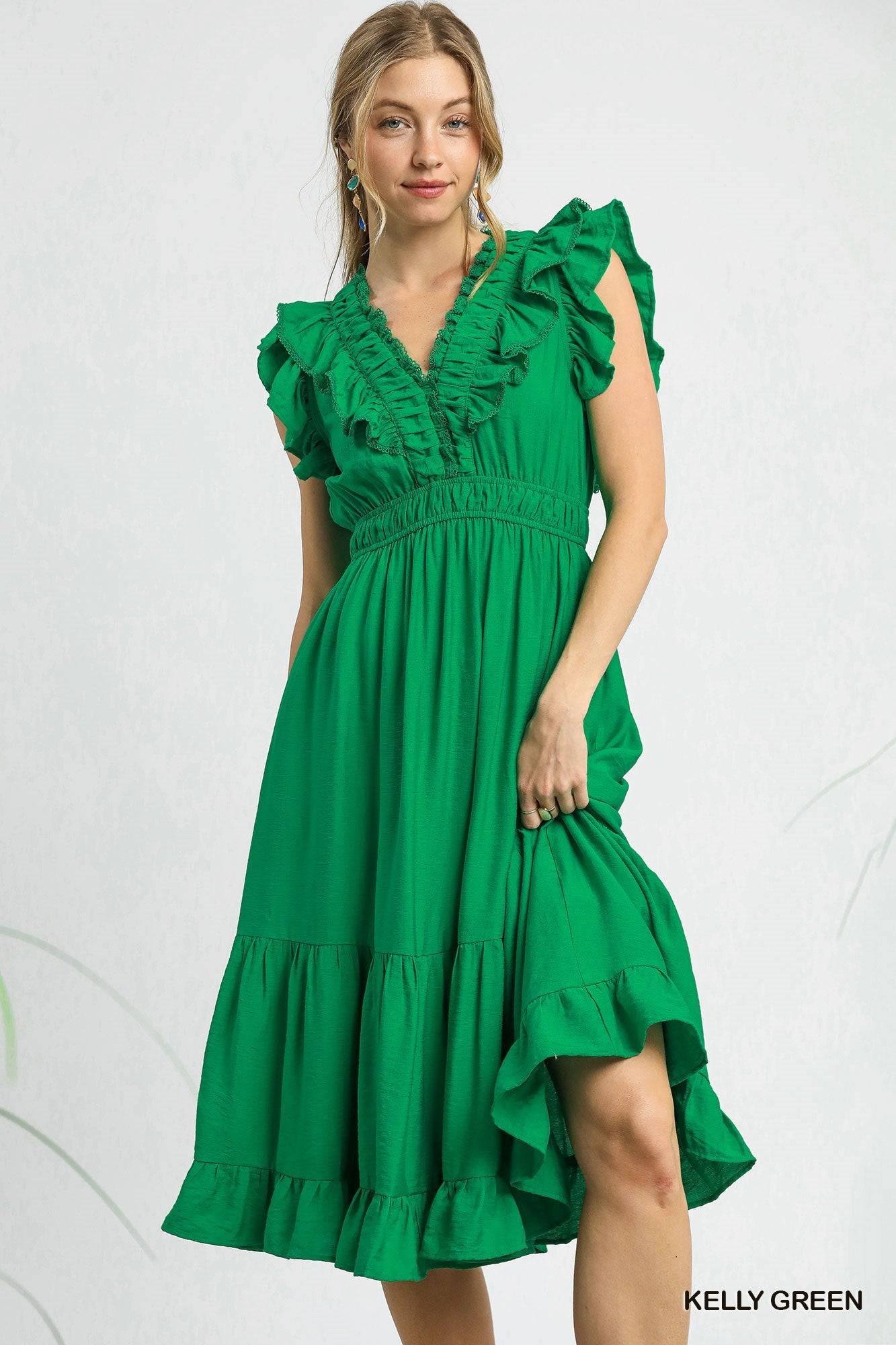 Green Ruffle Tiered Midi Dress