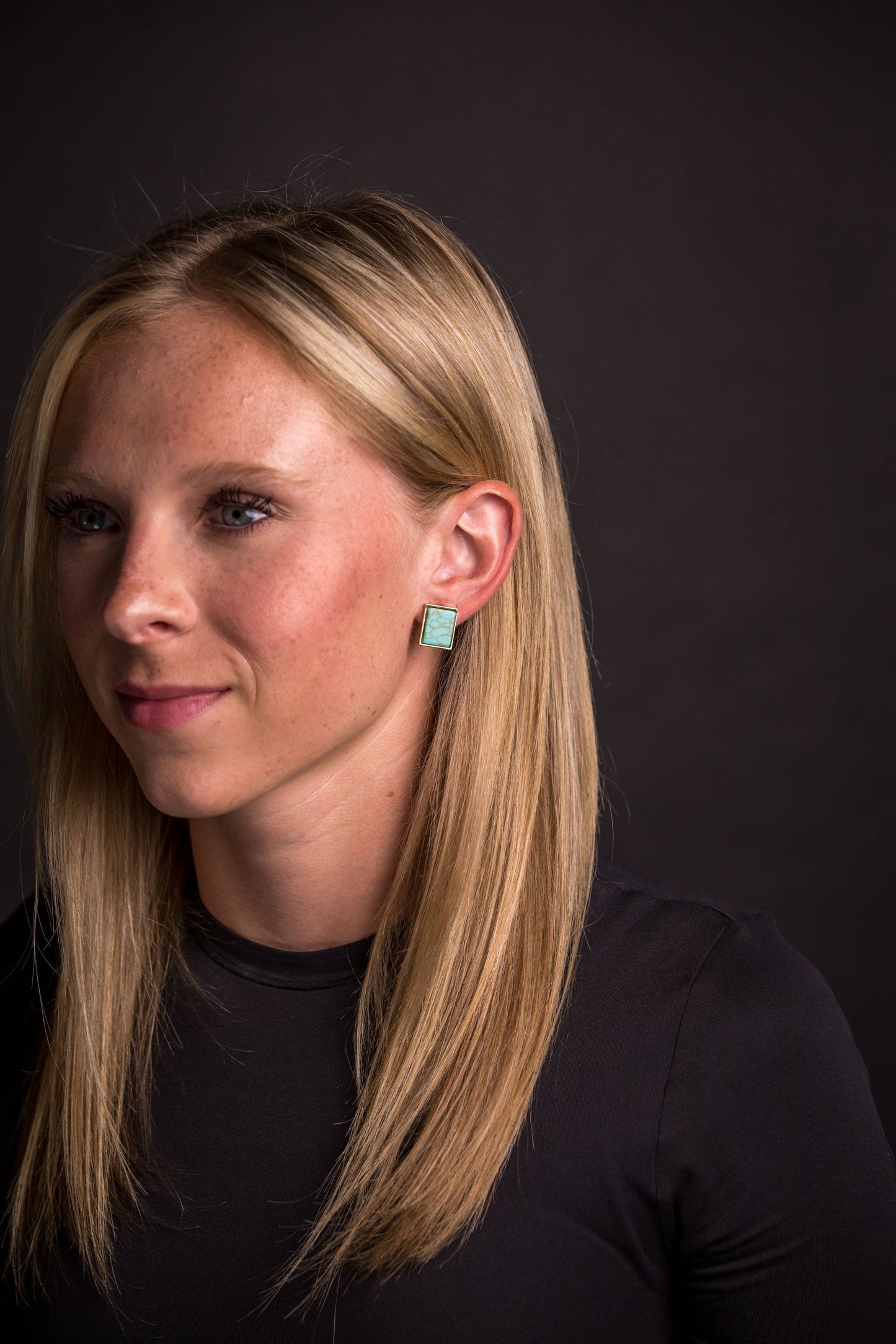 Gold Rectangular Turquoise Stud Earrings