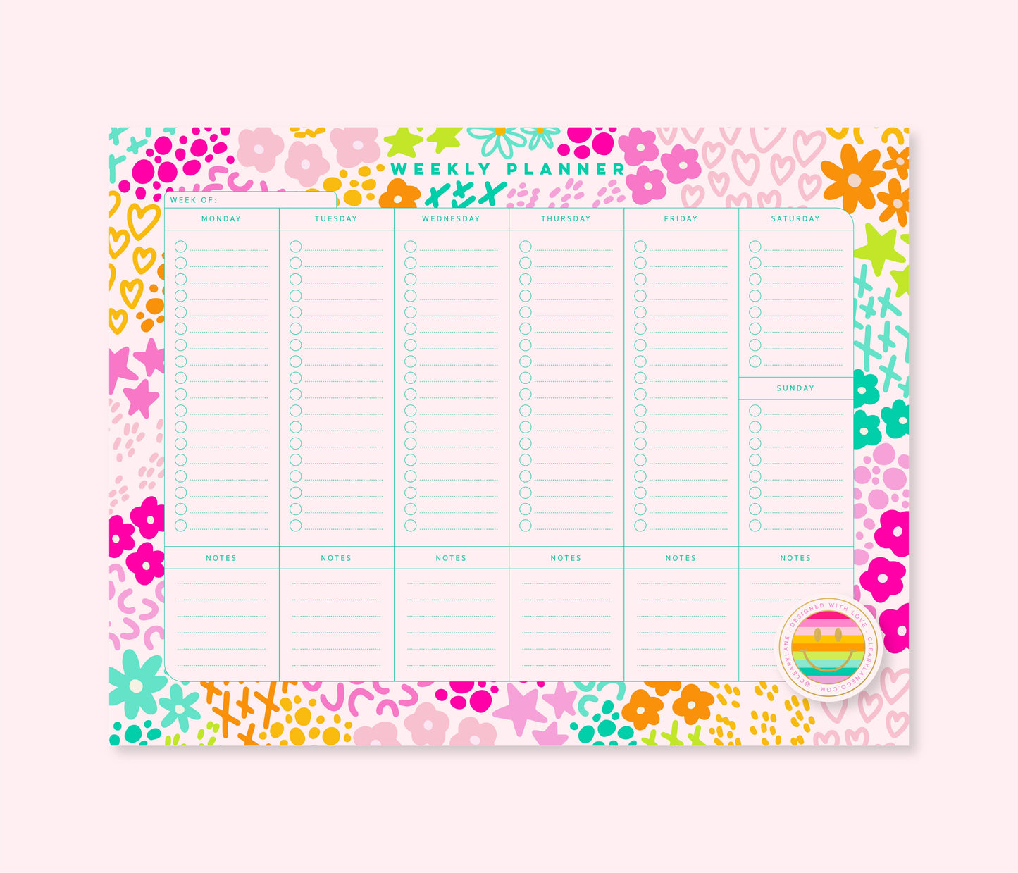 Weekly Planner Notepad | 8.5"x11" | Pink Rainbow Garden