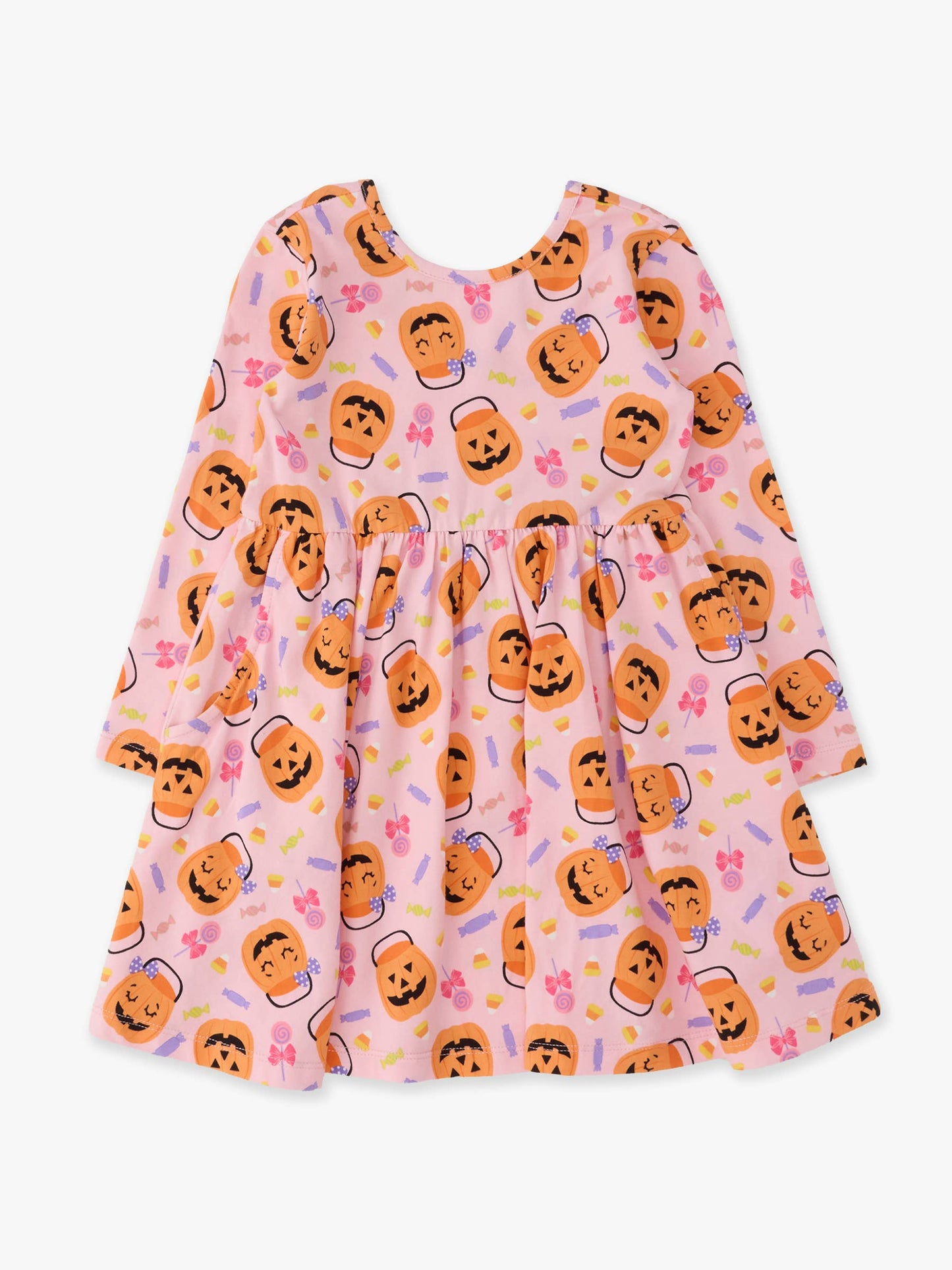 Girls Pumpkin Boo Crew Knit Long Sleeve Twirl Dress