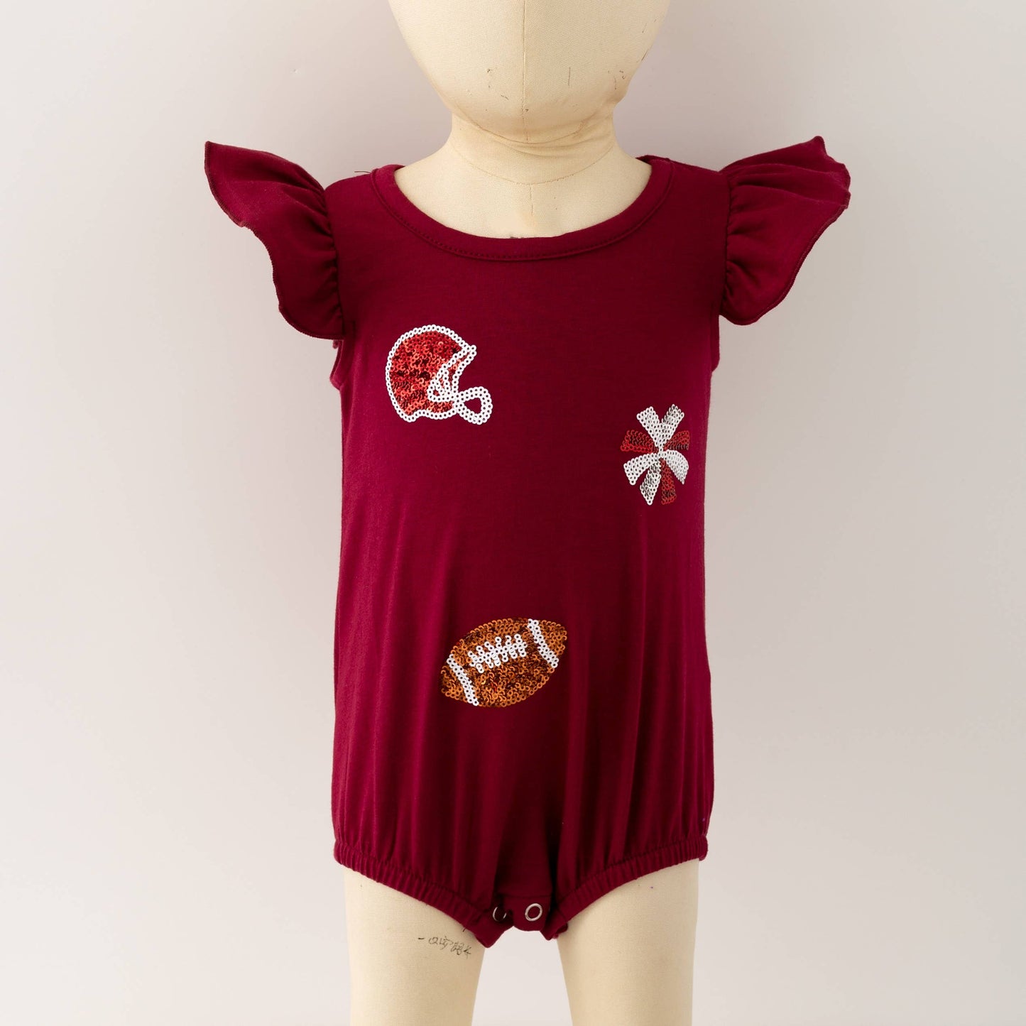 Maroon Football Sequin Baby Romper