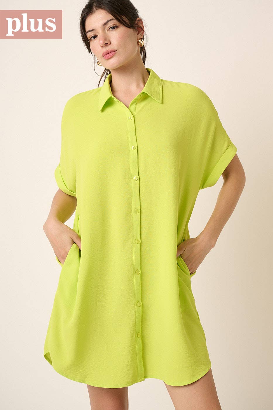 PLUS AIRFLOW DOLMAN SHORT SLEEVE MINI SHIRT DRESS