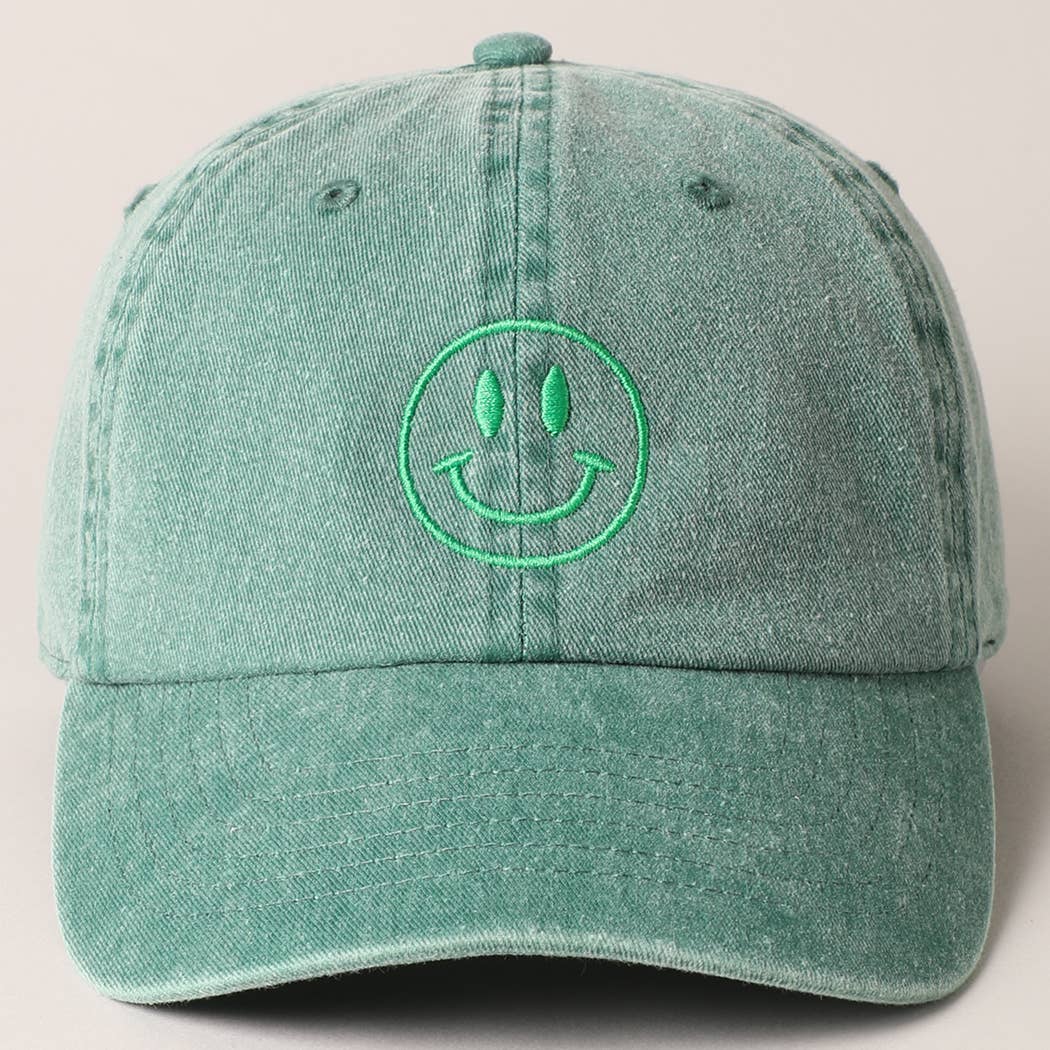 Happy Face Embroidered Cotton Baseball Cap