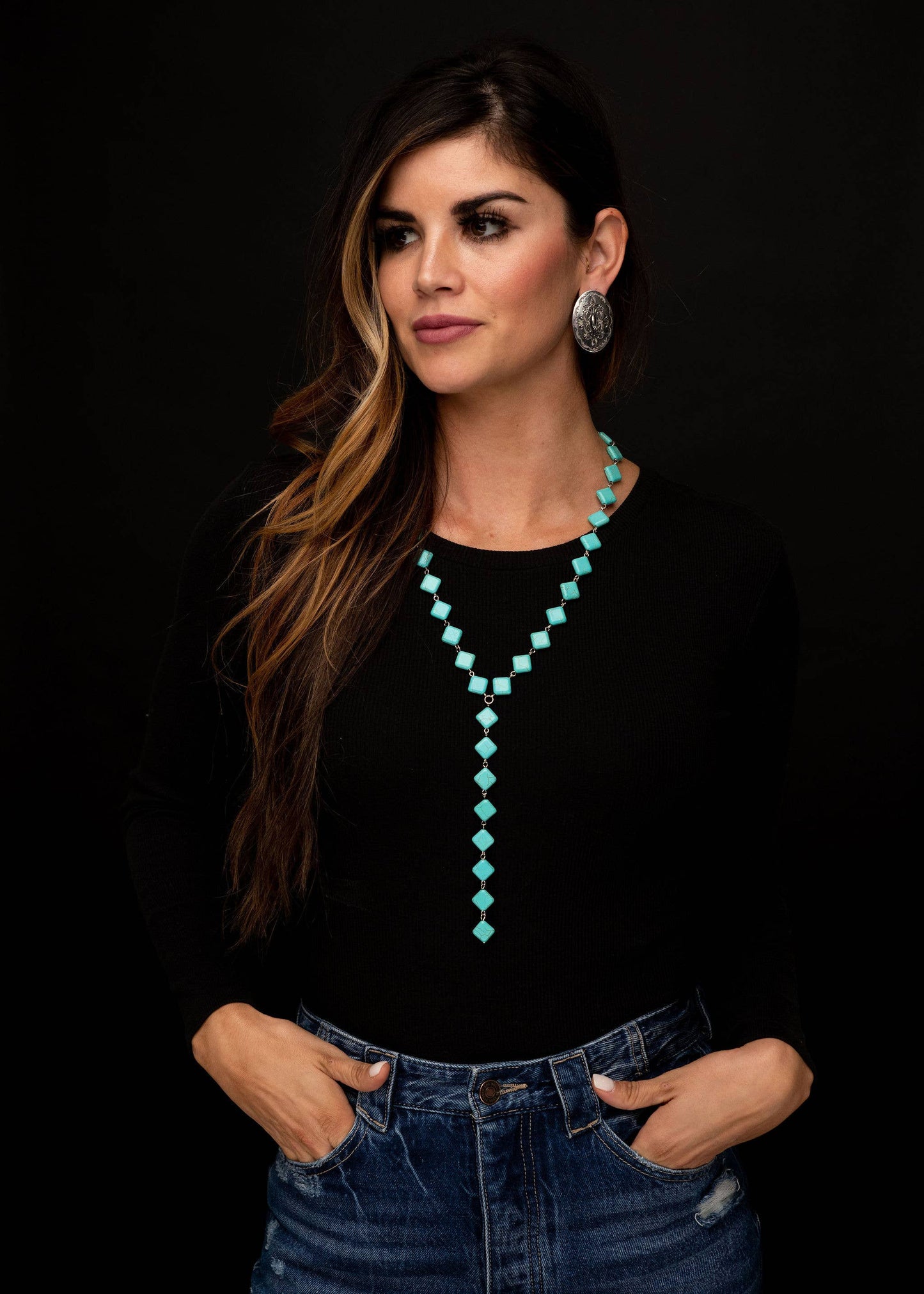 Turq Diamond V Necklace with 6.5" Hanging Strand