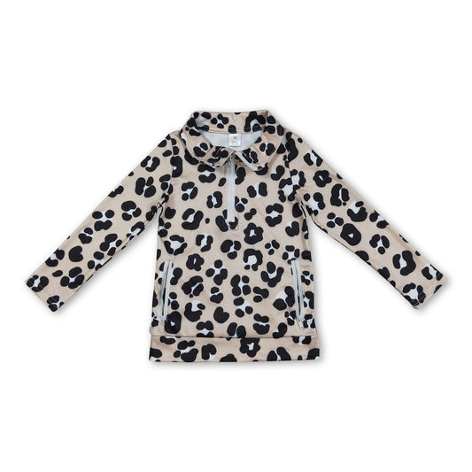 Long sleeves leopard zipperpullover