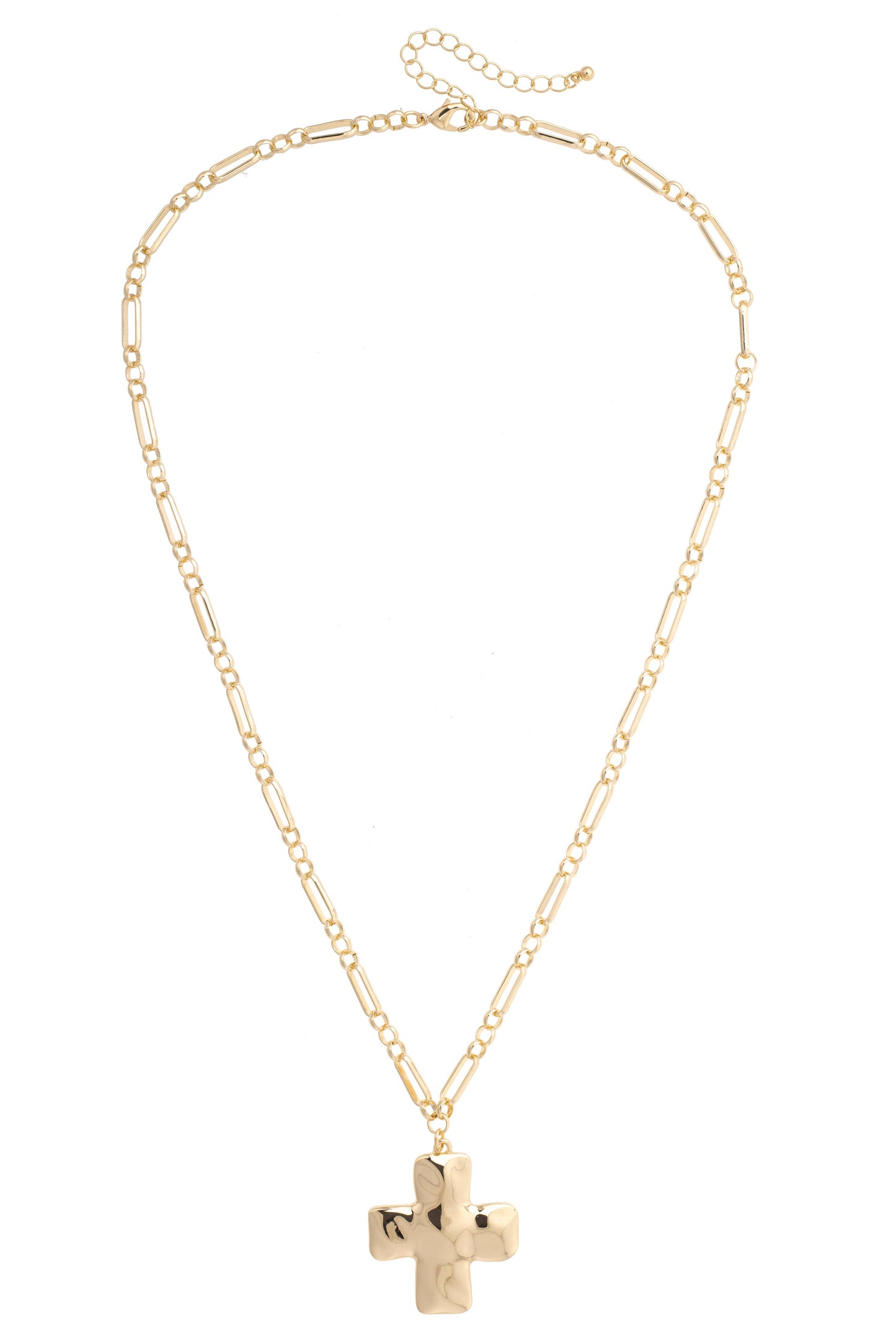 Haley Hammered Cross Necklace in Shiny Gold