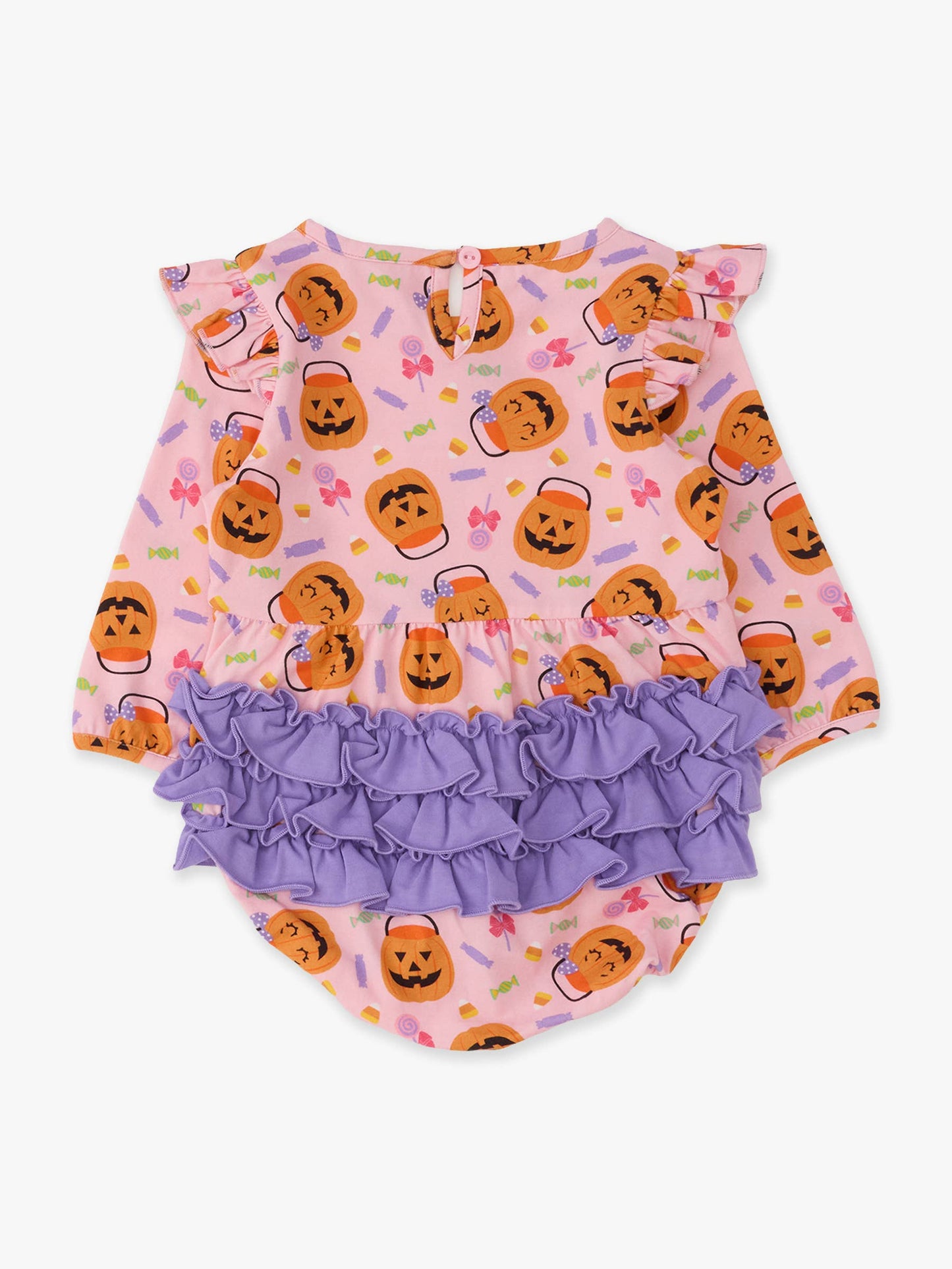 Baby Girls Pumpkin Boo Crew Knit Long Sleeve Flutter Bubble Romper