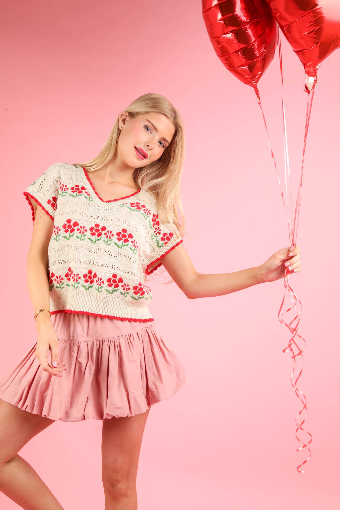 Floral Graphic Knit Sweater Vest