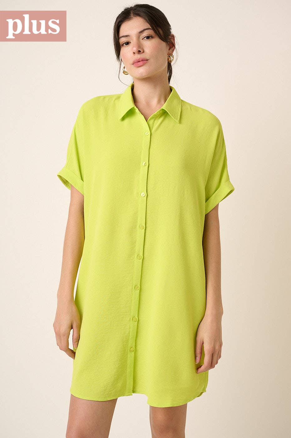PLUS AIRFLOW DOLMAN SHORT SLEEVE MINI SHIRT DRESS