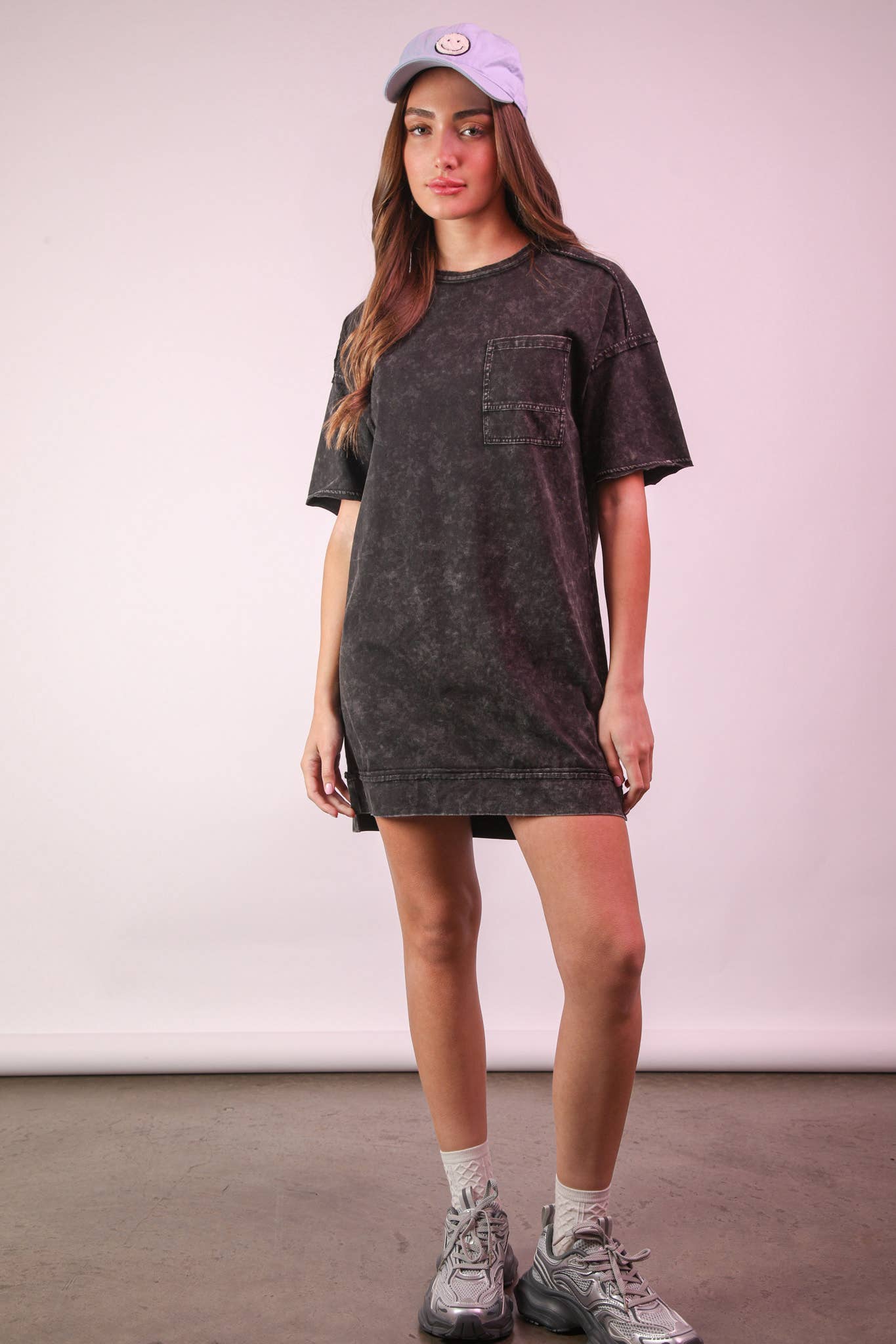 Curvy Mineral Washed Knit Shift Mini Dress