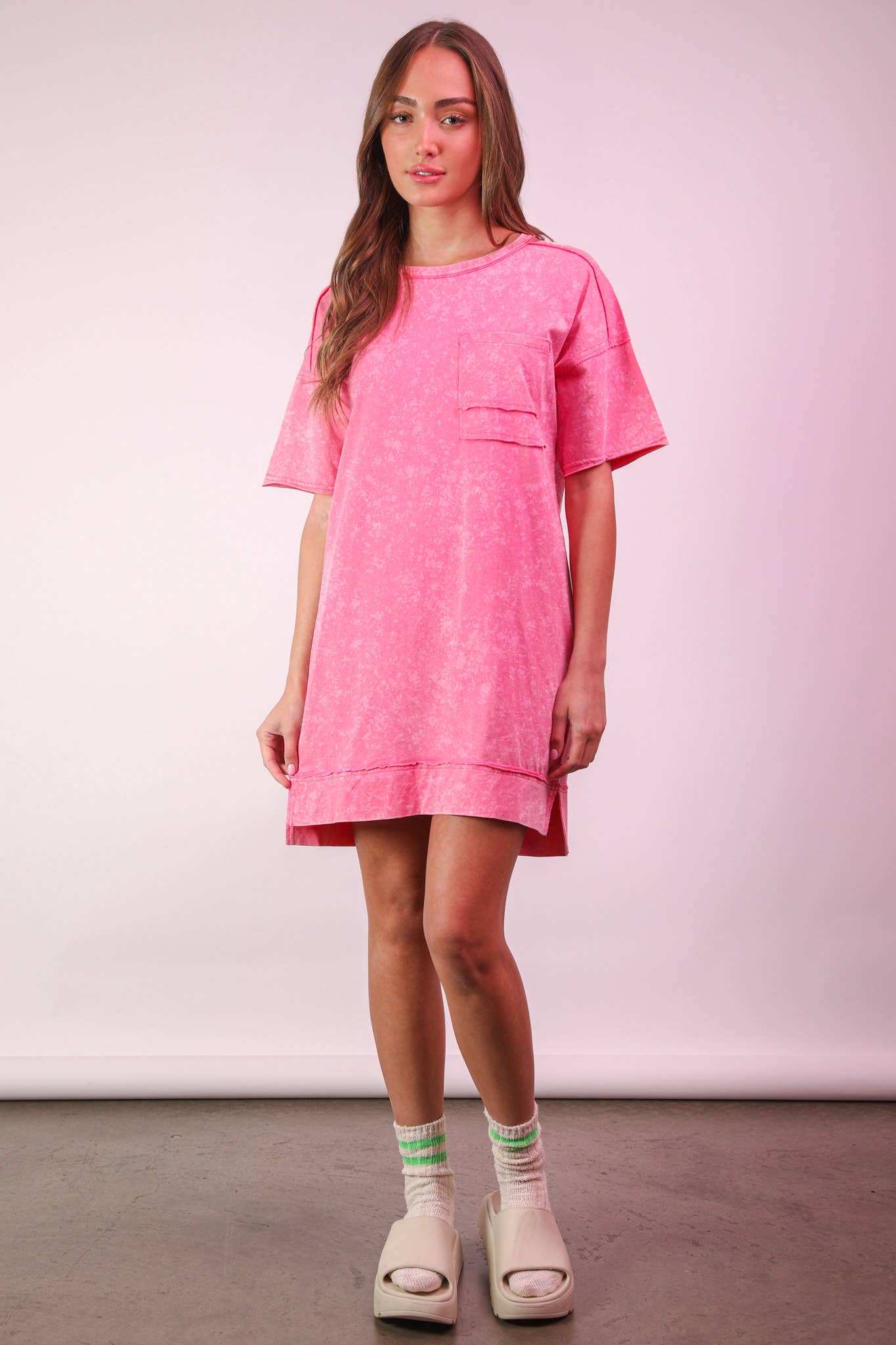 Mineral Washed Knit Oversized Shift Mini Dress