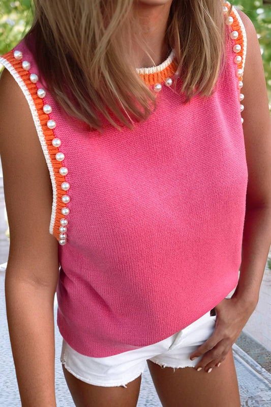 LDC Solid Beaded Round Neck Wool-Woven Vest