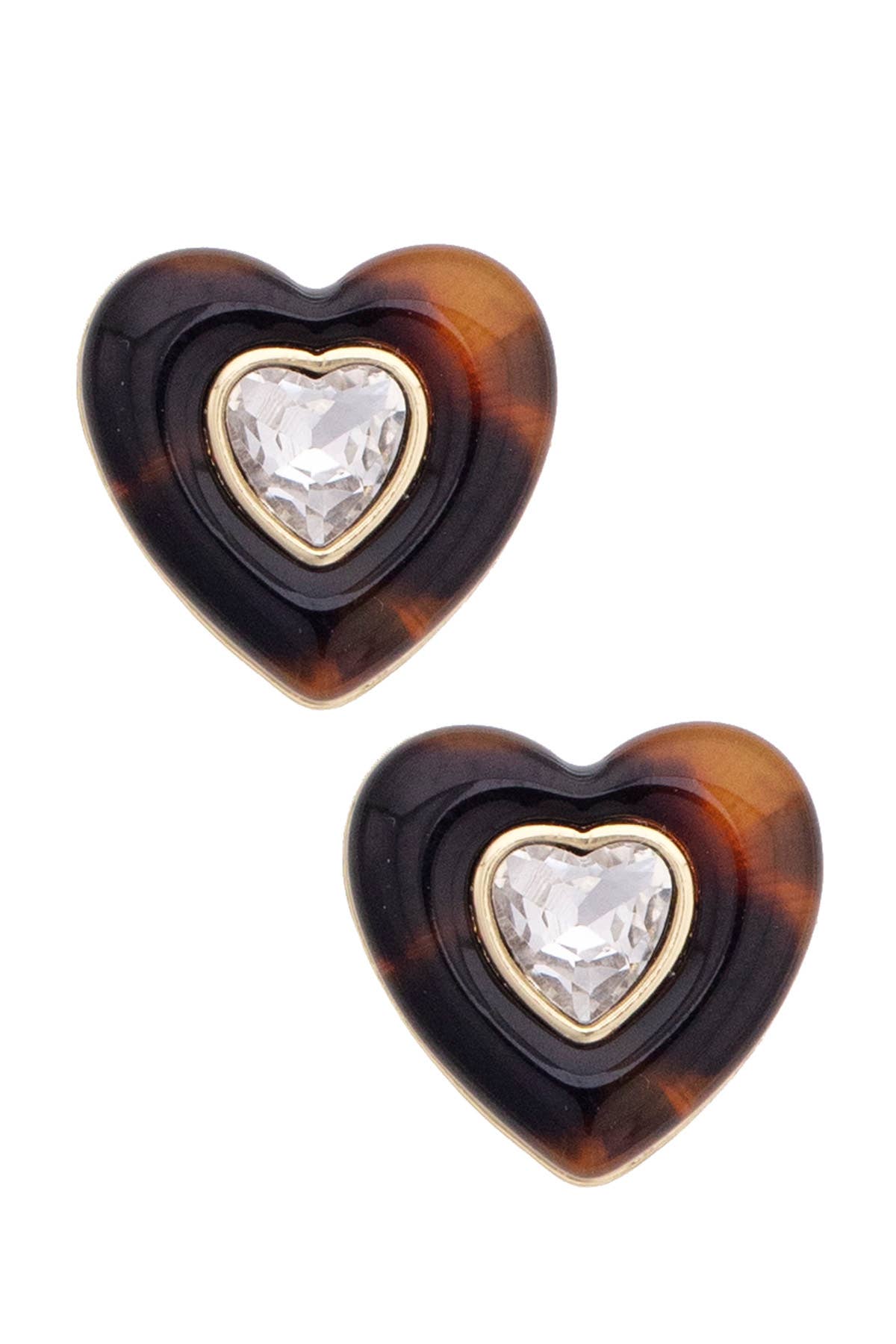 Presley Rhinestone Heart Earrings in Tortoise